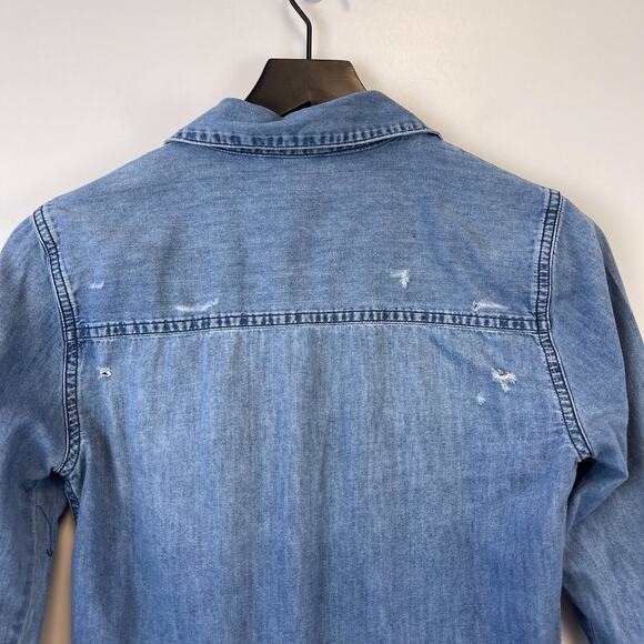 Joe’s Jeans Collection XS Distressed Cotton Chambray Button Shirt Blue - Picture 9 of 11